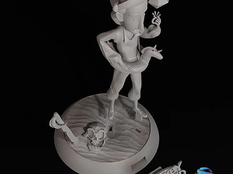 Guybrush Threepwood Monkey Island 3 Diorama STL 3D Print Presupported 3D Print Model