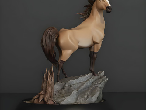 Spirit 3D-druckbares Pferdemodell mit Rocky Base. Vollständige mehrteilige Versionen enthalten 3D Druckmodell