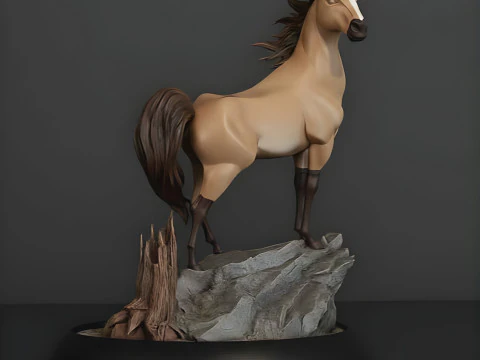 Spirit 3D-afdrukbaar paardenmodel met rotsachtige basis Inclusief volledige meerdelige versies 3D printmodel