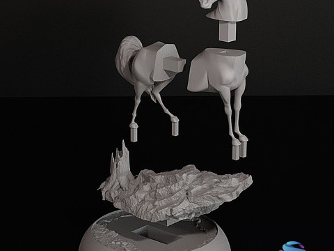 Spirit 3D Yazdırılabilir At Modeli ve Kayalık Tabanlı Tam Çok Parçalı Versiyonlar Dahil 3D Baskı Modeli