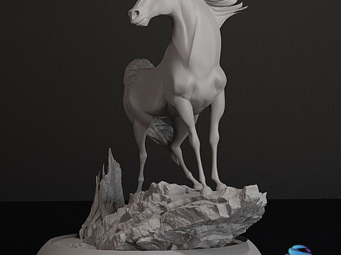 Spirit 3D Yazdırılabilir At Modeli ve Kayalık Tabanlı Tam Çok Parçalı Versiyonlar Dahil 3D Baskı Modeli