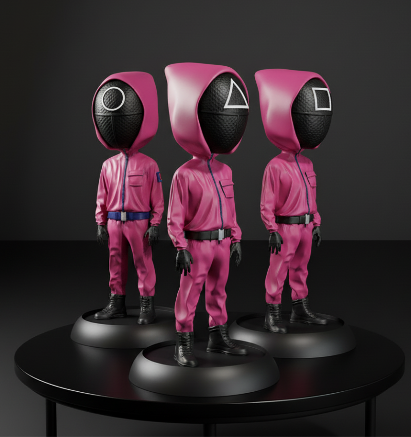 Набір тривимірної STL-моделі Squid Game Guard з базовим колом і квадратним трикутником 3D Принт Модель .c4d .max .obj .3ds .fbx .stl .blend 