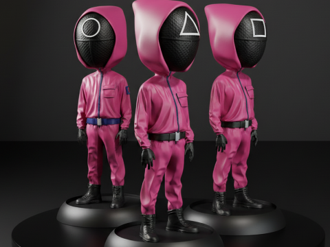 Set di modelli STL 3D di Squid Game Guard con triangolo quadrato e cerchio di base Modello di stampa 3D