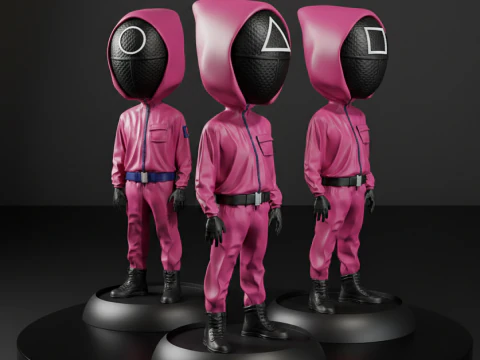Conjunto de modelos STL 3D de Squid Game Guard con base, c&iacute;rculo, cuadrado, tri&aacute;ngulo Modelo de impresión 3D