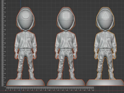 Squid Game Guard 3D STL Model Set with Base Circle Square Triangle 3D Print Model