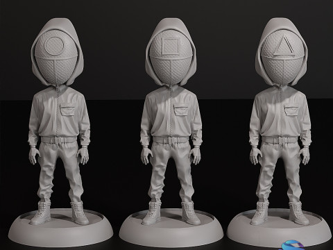 Набір тривимірної STL-моделі Squid Game Guard з базовим колом і квадратним трикутником 3D Принт Модель