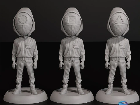 Squid Game Guard 3D STL Model Set with Base Circle Square Triangle 3D Print Model