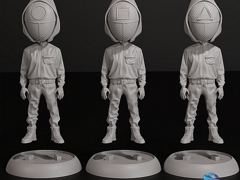 Набір тривимірної STL-моделі Squid Game Guard з базовим колом і квадратним трикутником 3D Принт Модель