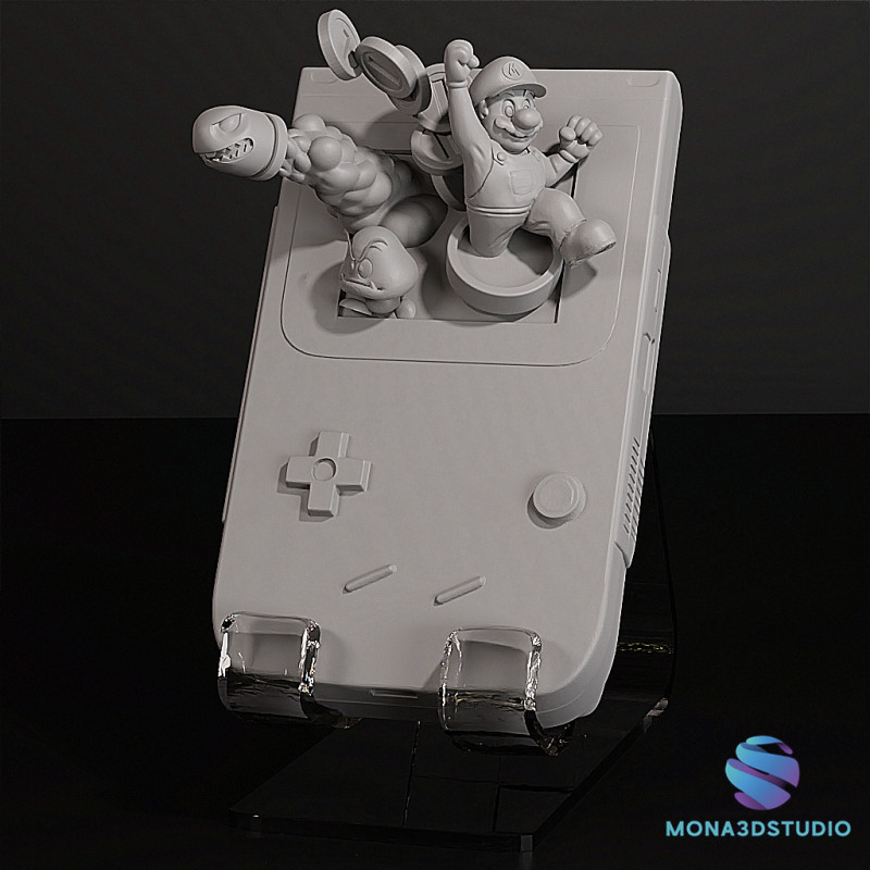 Stojak na biurko Game Boy z postaciami Mario do wydrukowania Model 3D STL Model do druku 3D .c4d .max .obj .3ds .fbx .stl .blend 