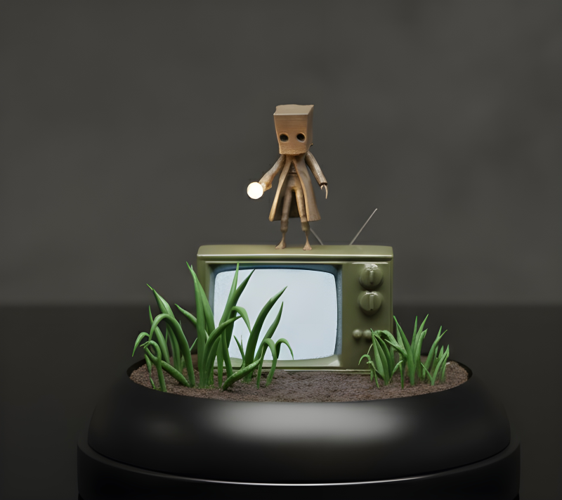 3D Diorama of Mono on Vintage TV 3D Print Model .c4d .max .obj .3ds .fbx .stl .blend