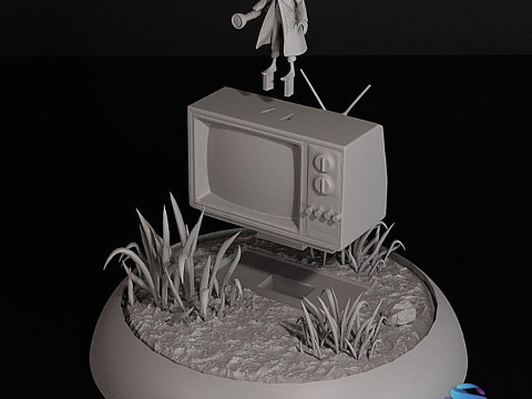 3D Diorama of Mono on Vintage TV 3D Print Model