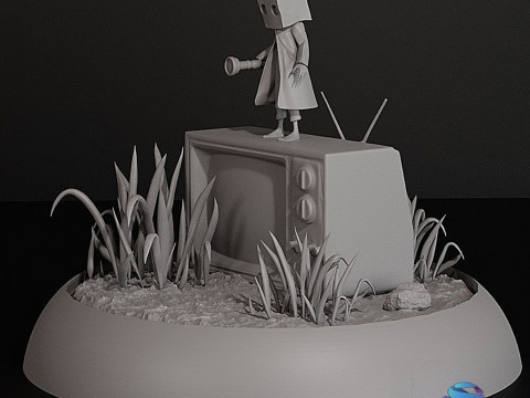 3D Diorama of Mono on Vintage TV 3D Print Model