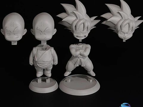 Krillin Goku with Interchangeable Heads 3D Print Model