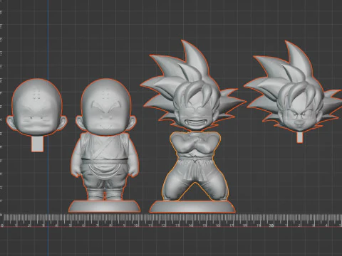 Krillin Goku with Interchangeable Heads 3D Print Model