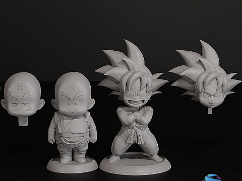 Değiştirilebilir Başlıklı Krillin Goku 3D Baskı Modeli