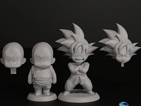 Krillin Goku with Interchangeable Heads 3D Print Model