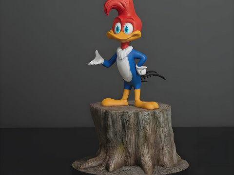 Ağaç Gövdesindeki Woody Ağaçkakan 3D Yazdırılabilir Model 2 Parçalı Ön Destekli 3D Baskı Modeli