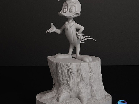 Дятел Вуди на стволе дерева Модель для 3D-печати, состоящая из 2 частей, с предварительной поддержкой 3D Принт Модель