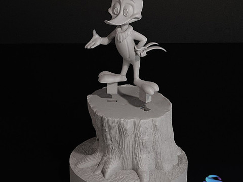 Дятел Вуди на стволе дерева Модель для 3D-печати, состоящая из 2 частей, с предварительной поддержкой 3D Принт Модель