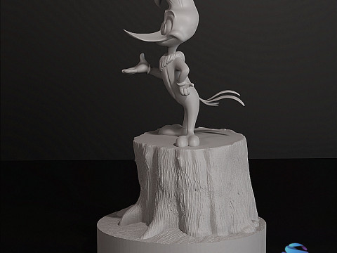 Дятел Вуди на стволе дерева Модель для 3D-печати, состоящая из 2 частей, с предварительной поддержкой 3D Принт Модель