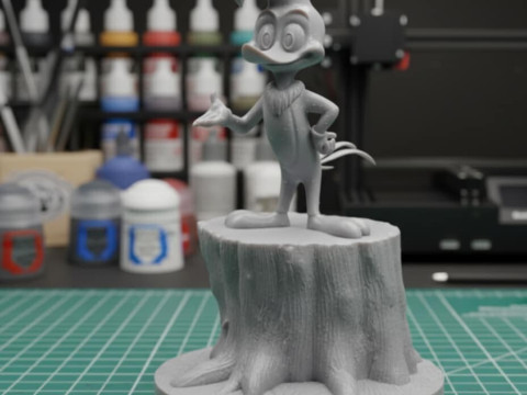 Дятел Вуди на стволе дерева Модель для 3D-печати, состоящая из 2 частей, с предварительной поддержкой 3D Принт Модель