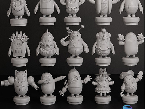 Fall Guys Koleksiyonu 15 Benzersiz Görünüm STL Dosyası 3D Baskı Modeli