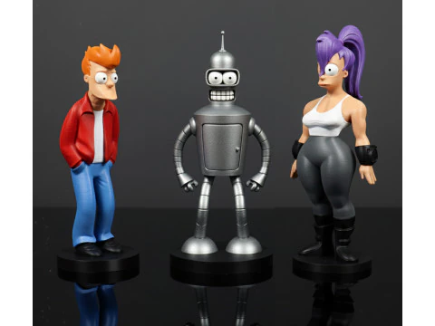 Zestaw znak&oacute;w Futurama Pliki STL Fry Bender Leela z podporami wstępnymi Model do druku 3D