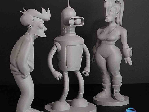 Futurama Characters Set Fry Bender Leela STL Fichiers avec présupports Modèles 3D en vedette