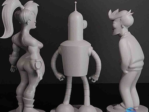 Futurama Characters Set Fry Bender Leela STL Fichiers avec présupports Modèles 3D en vedette