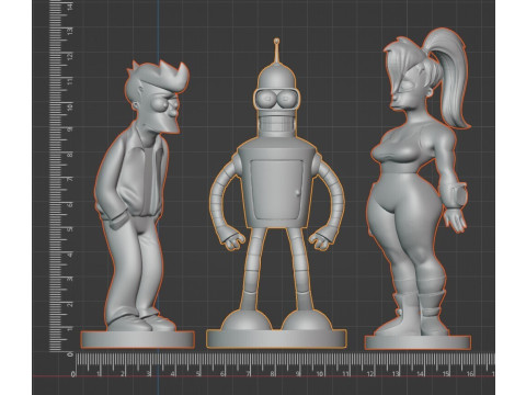 Futurama Characters Set Fry Bender Leela STL Fichiers avec présupports Modèles 3D en vedette