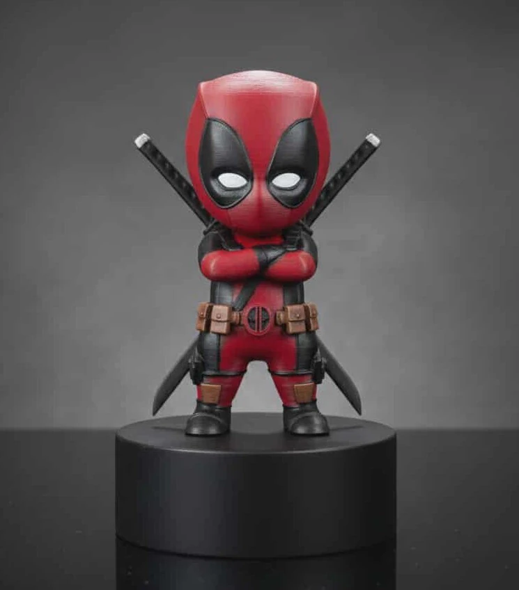 Deadpool CHIBI 3D Printable Model One-Piece Pre-Supported 3D Print Model .c4d .max .obj .3ds .fbx .stl .blend