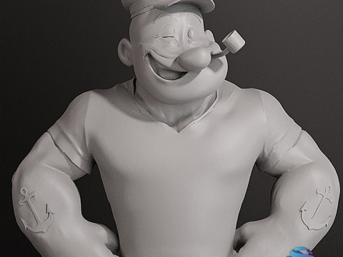 Статуя Попая для 3D-печати с опорами для основания 125 см 3D Принт Модель