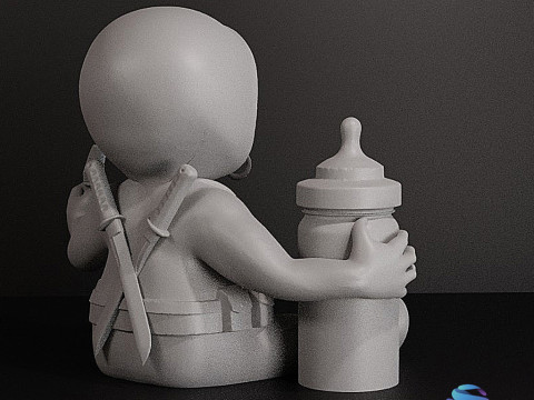 Baby Deadpool Sitting 3D-afdrukbare SLA ondersteund 3D printmodel