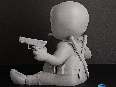 Baby Deadpool Sitting 3D-afdrukbare SLA ondersteund 3D printmodel