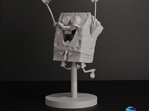 Jumping SpongeBob STL with Mountable Base 3D Print Model