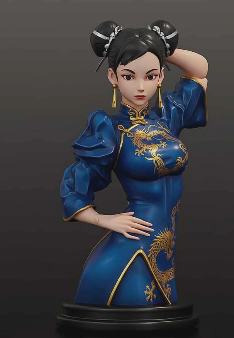 Stylized Fighter Girl Bust Inspired by Classic Fighting Games STL 3D Print Model .c4d .max .obj .3ds .fbx .stl .blend 