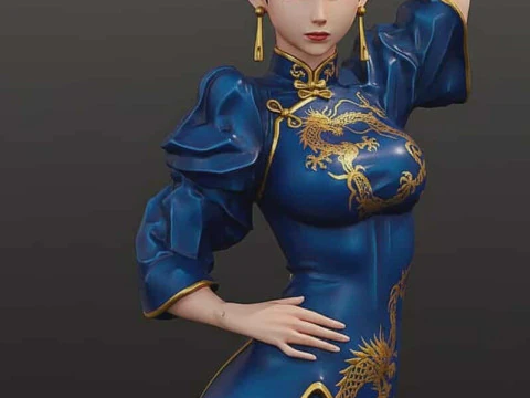 क्लासिक फाइटिंग गेम्स एसटीएल से प्रेरित स्टाइलिश फाइटर गर्ल बस्ट 3D प्रिंट मॉडल