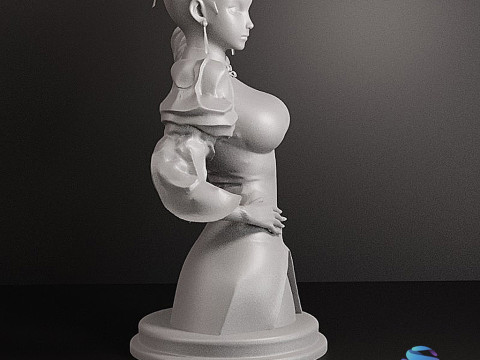 Stylized Fighter Girl Bust Inspired by Classic Fighting Games STL 3D Print Model