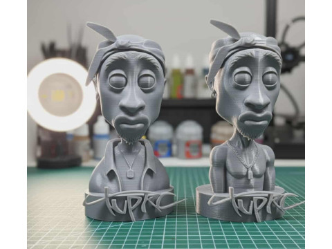 Tupac Shakur Stylized 3D Sculpture 2 Versions Shirtless Clothed 3D Print Model