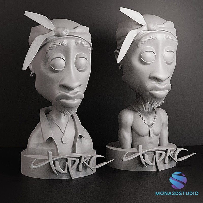 Tupac Shakur Stylized 3D Sculpture 2 Versions Shirtless Clothed 3D Print Model .c4d .max .obj .3ds .fbx .stl .blend 