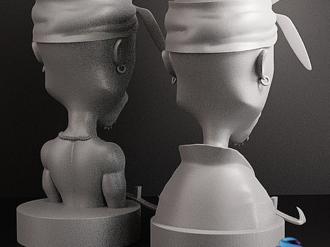 Tupac Shakur Stylized 3D Sculpture 2 Versions Shirtless Clothed 3D Print Model