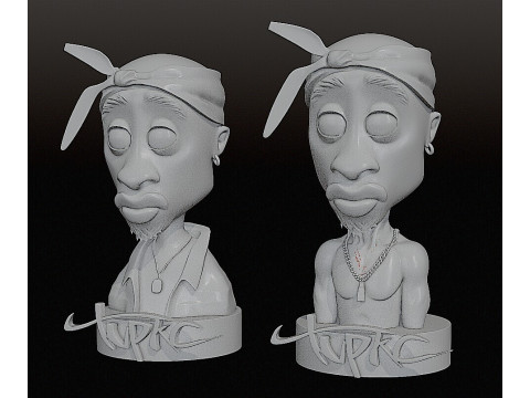 Tupac Shakur Stylized 3D Sculpture 2 Versions Shirtless Clothed 3D Print Model