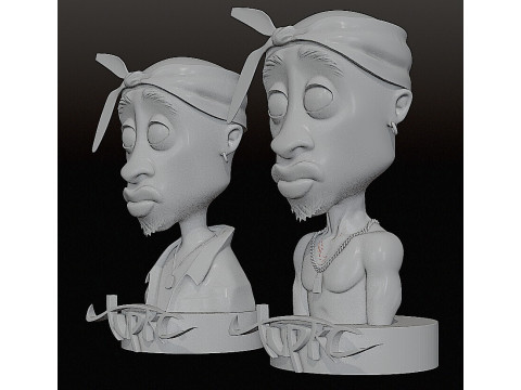 Tupac Shakur Stylized 3D Sculpture 2 Versions Shirtless Clothed 3D Print Model