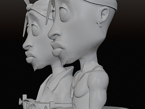 Tupac Shakur Stylized 3D Sculpture 2 Versions Shirtless Clothed 3D Print Model