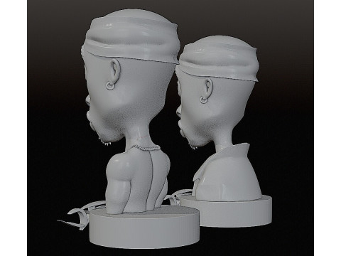 Tupac Shakur Stylized 3D Sculpture 2 Versions Shirtless Clothed 3D Print Model