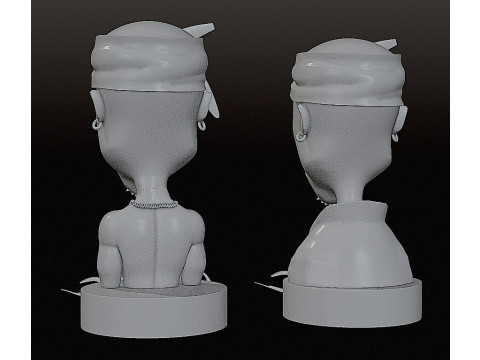Tupac Shakur Stylized 3D Sculpture 2 Versions Shirtless Clothed 3D Print Model