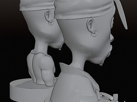 Tupac Shakur Stylized 3D Sculpture 2 Versions Shirtless Clothed 3D Print Model