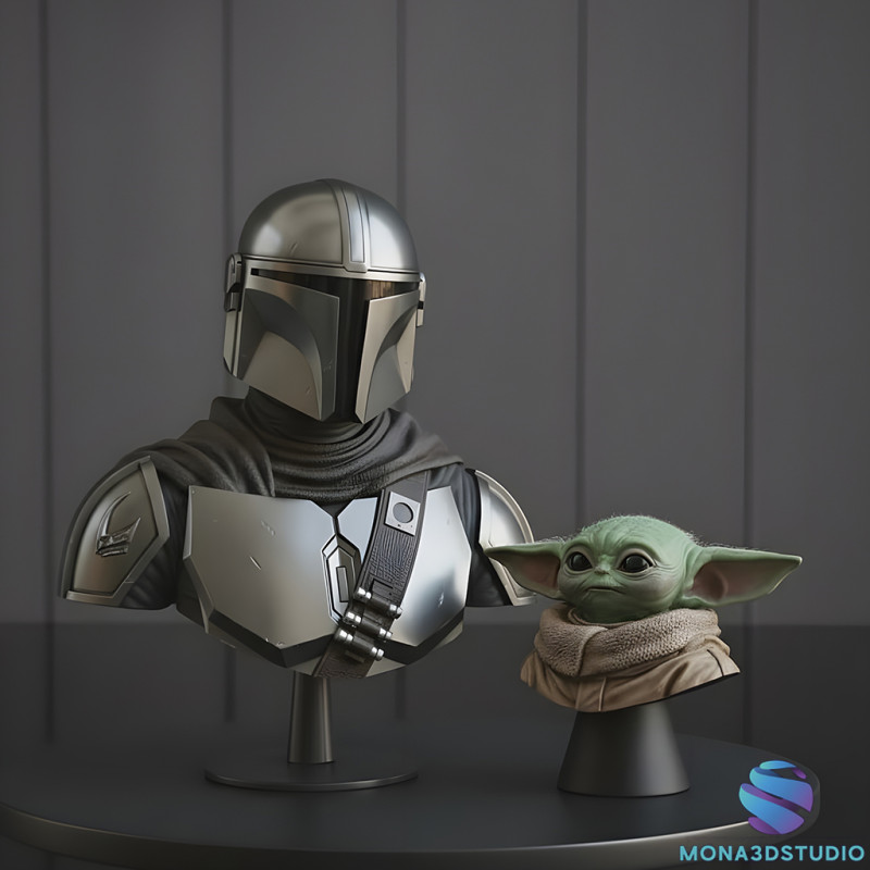 Los bustos imprimibles en 3D de Mandalorian Grogu Modelo de impresión 3D .c4d .max .obj .3ds .fbx .stl .blend 