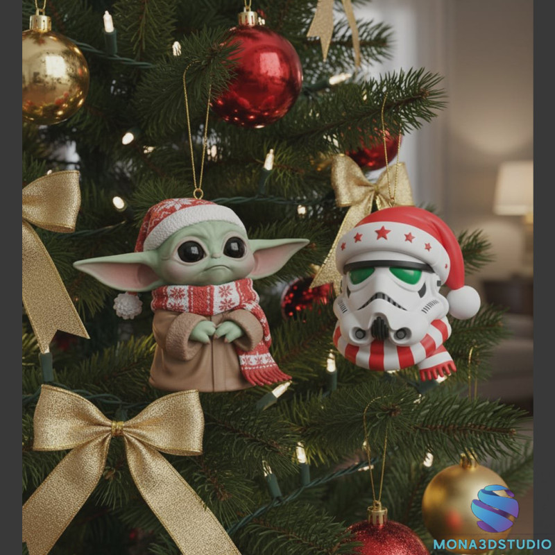 Star Wars Christmas Tree Decorations 3D Print - Baby Yoda and Stormtrooper STL 3D Print Model .c4d .max .obj .3ds .fbx .stl .blend