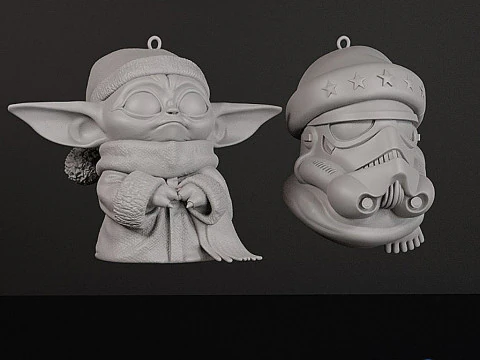Star Wars Christmas Tree Decorations 3D Print - Baby Yoda and Stormtrooper STL 3D Print Model